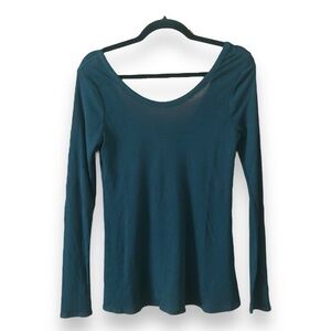 Chaser Scoop Back Long Sleeve Tee Ribbed Dark Green NWT Size Medium